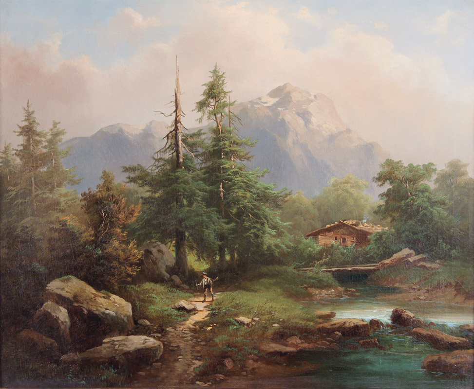 FIRMA ILEGIBLE 'PAISAJE DEL TIROL CON CABAÑA Y CURSO DE AGUA' FIRMA ILEGIBLE 'PAISAJE DEL TIROL CON CABAÑA Y CURSO DE AGUA'