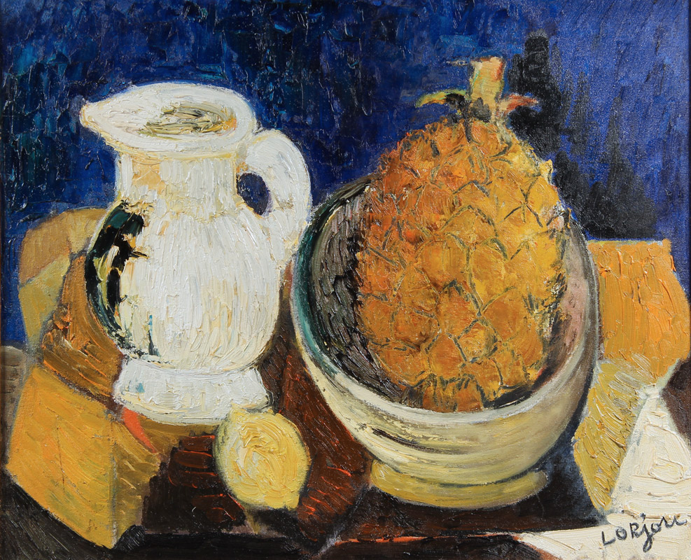 LORJOU, Bernard 'JARRA BLANCA Y ANANA SOBRE UNA MESA' LORJOU, Bernard 'JARRA BLANCA Y ANANA SOBRE UNA MESA'