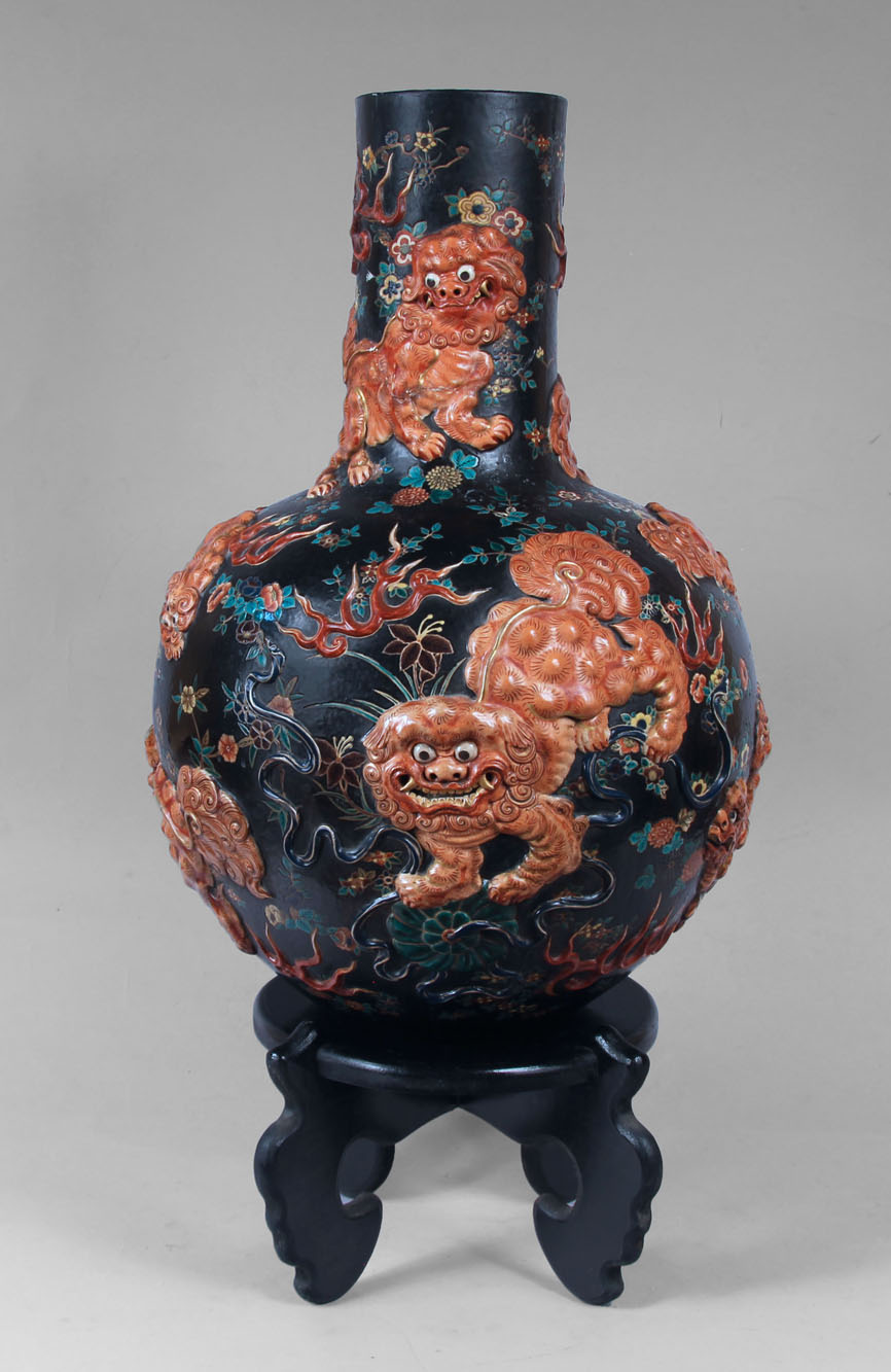  ANTIGUO VASO JAPONES DE ALFARERIA ESMALTADA. 