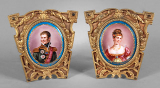 Lote 583: PAR DE MINIATURAS FRANCESAS SOBRE PORCELANA. PAR DE MINIATURAS FRANCESAS SOBRE PORCELANA.