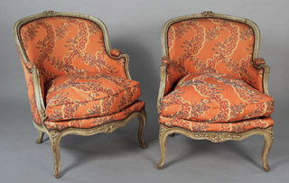 Lote 122: PAR DE ANTIGUOS SILLONES BERGERE FRANCESES LUIS XV. PAR DE ANTIGUOS SILLONES BERGERE FRANCESES LUIS XV.