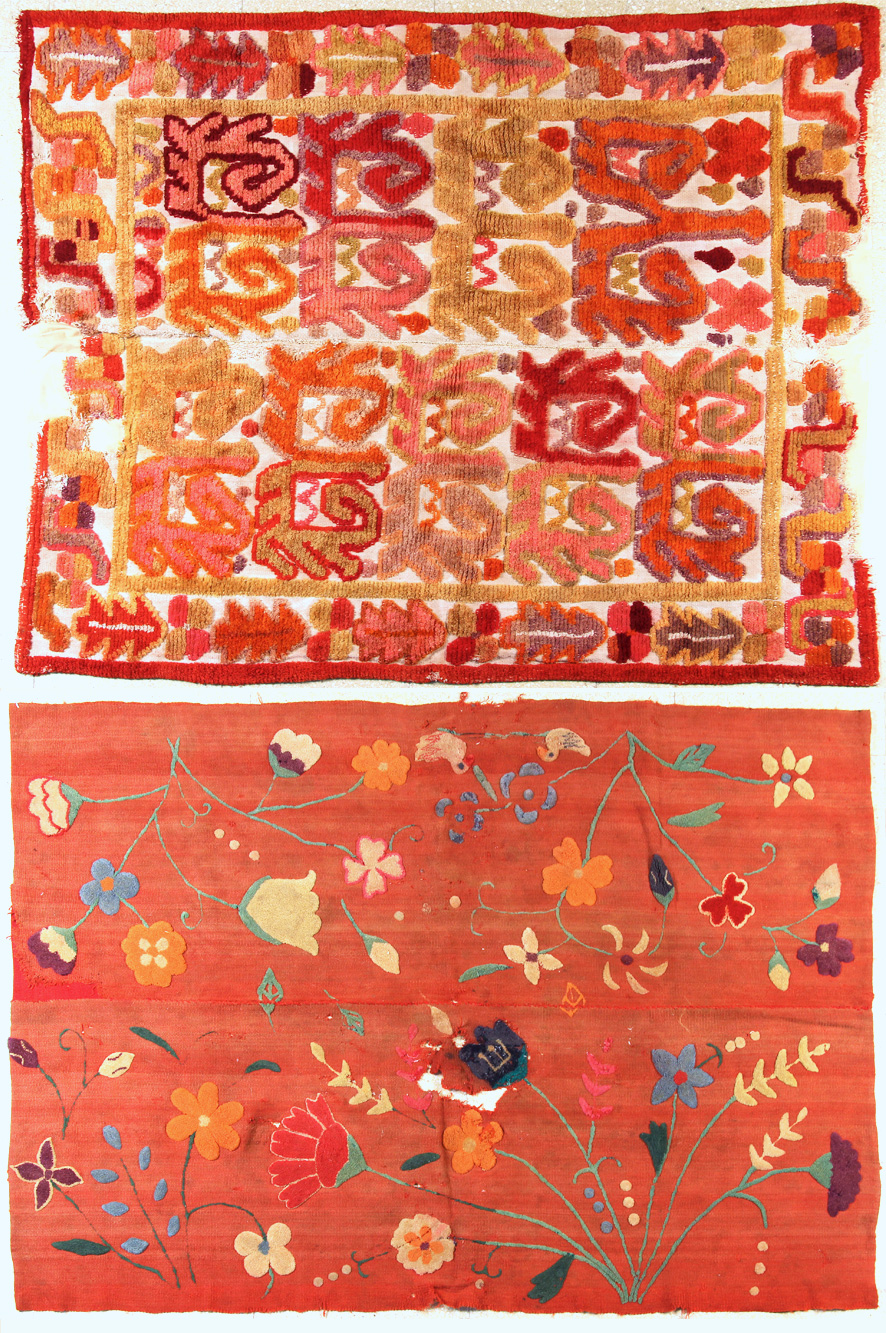  DOS FRAGMENTOS DE SOBRECAMA DE LANA CRIOLLA PELO CORTADO. 