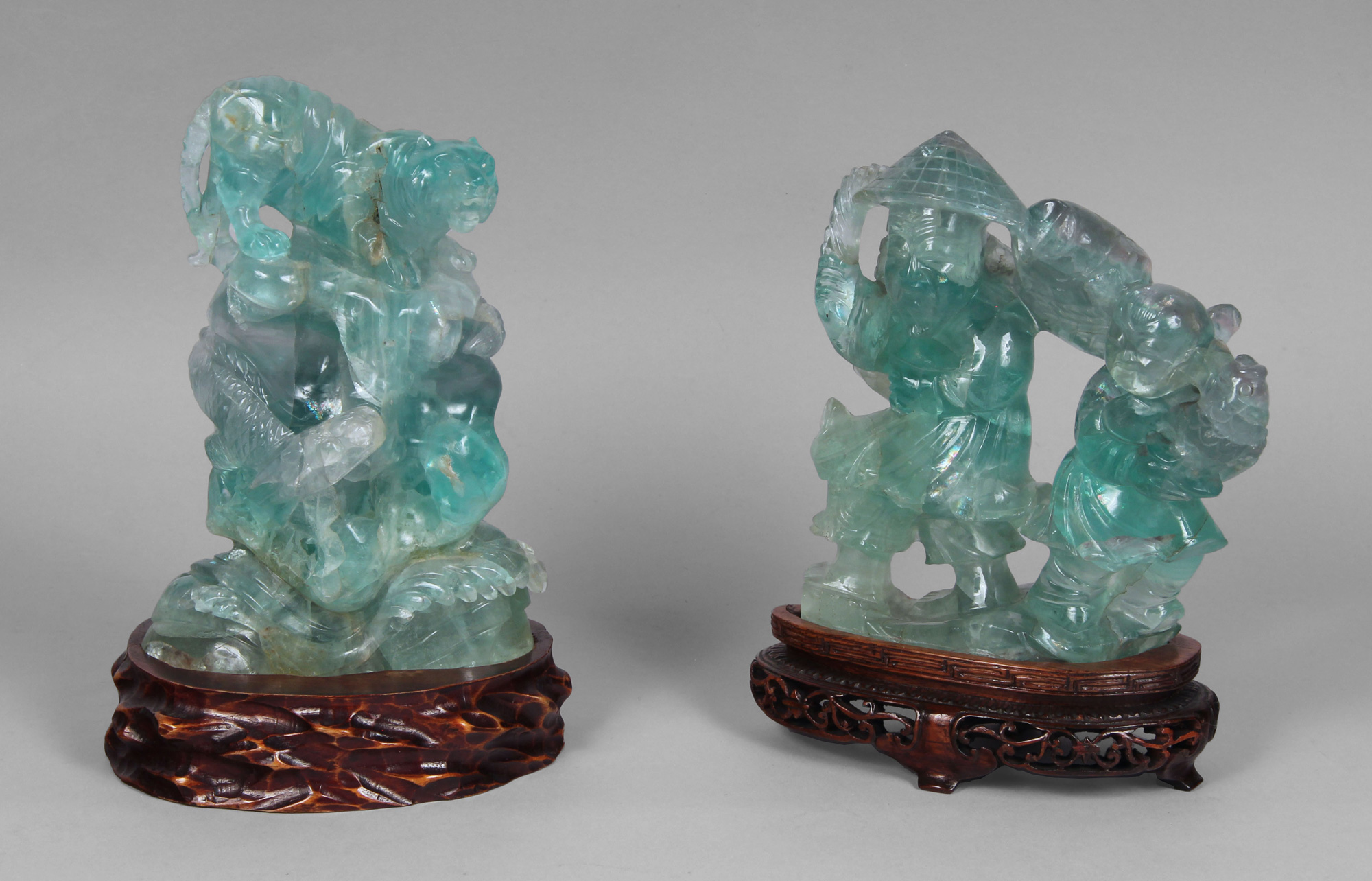 DOS GRUPOS CHINOS DE RAIZ DE ESMERALDA ESCULPIDA. DOS GRUPOS CHINOS DE RAIZ DE ESMERALDA ESCULPIDA.