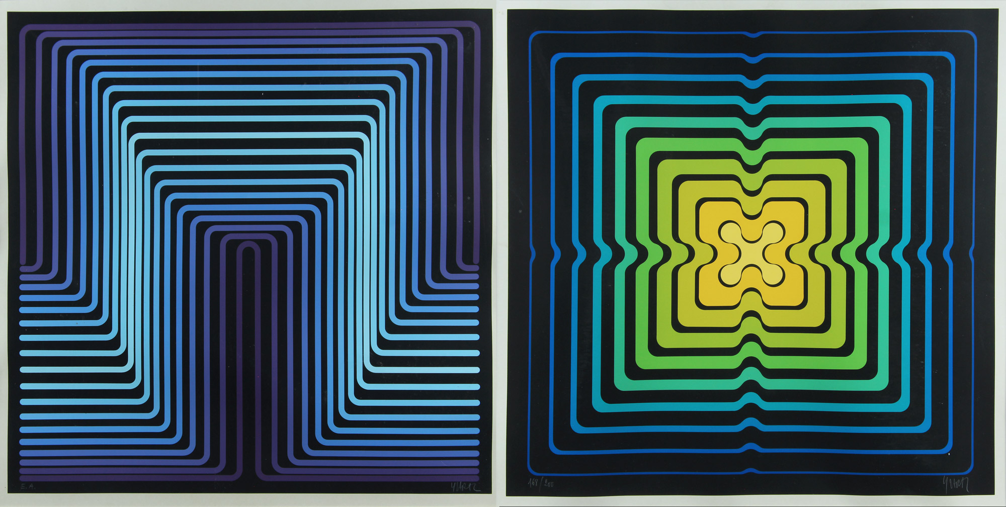 VASARELY, Jean Pierre dit YVARAL PAR DE SERIGRAFIAS ORIGINALES DE YVARAL.