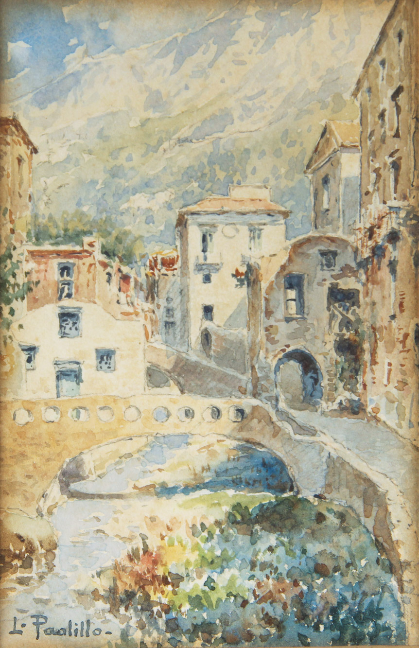 PAOLILLO, Luigi 'PAISAJE DE PUEBLO CON PUENTE' 