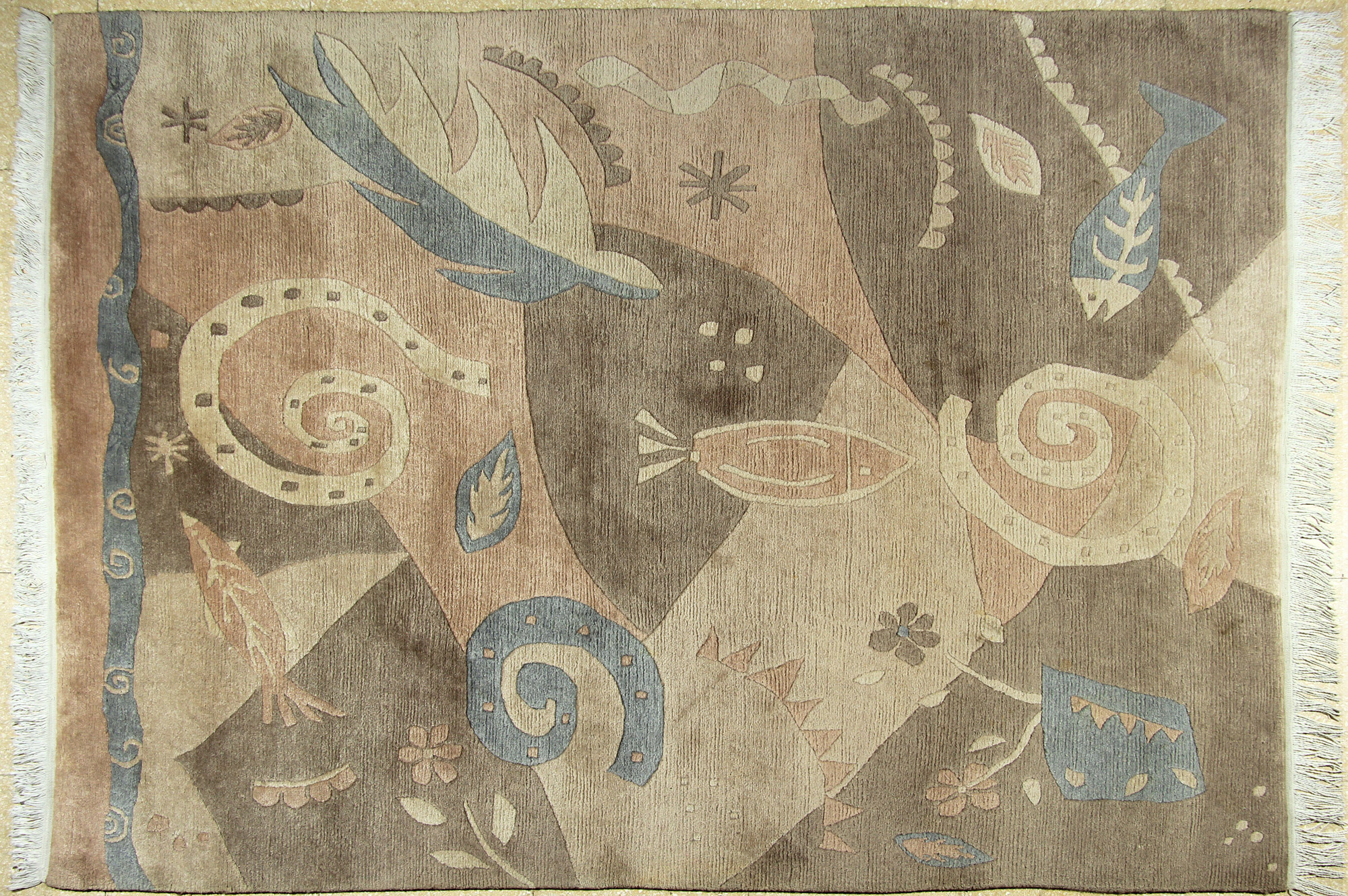  ALFOMBRA NEPALESA ESTILO ART DECO DE LANA TEJIDA A MANO.