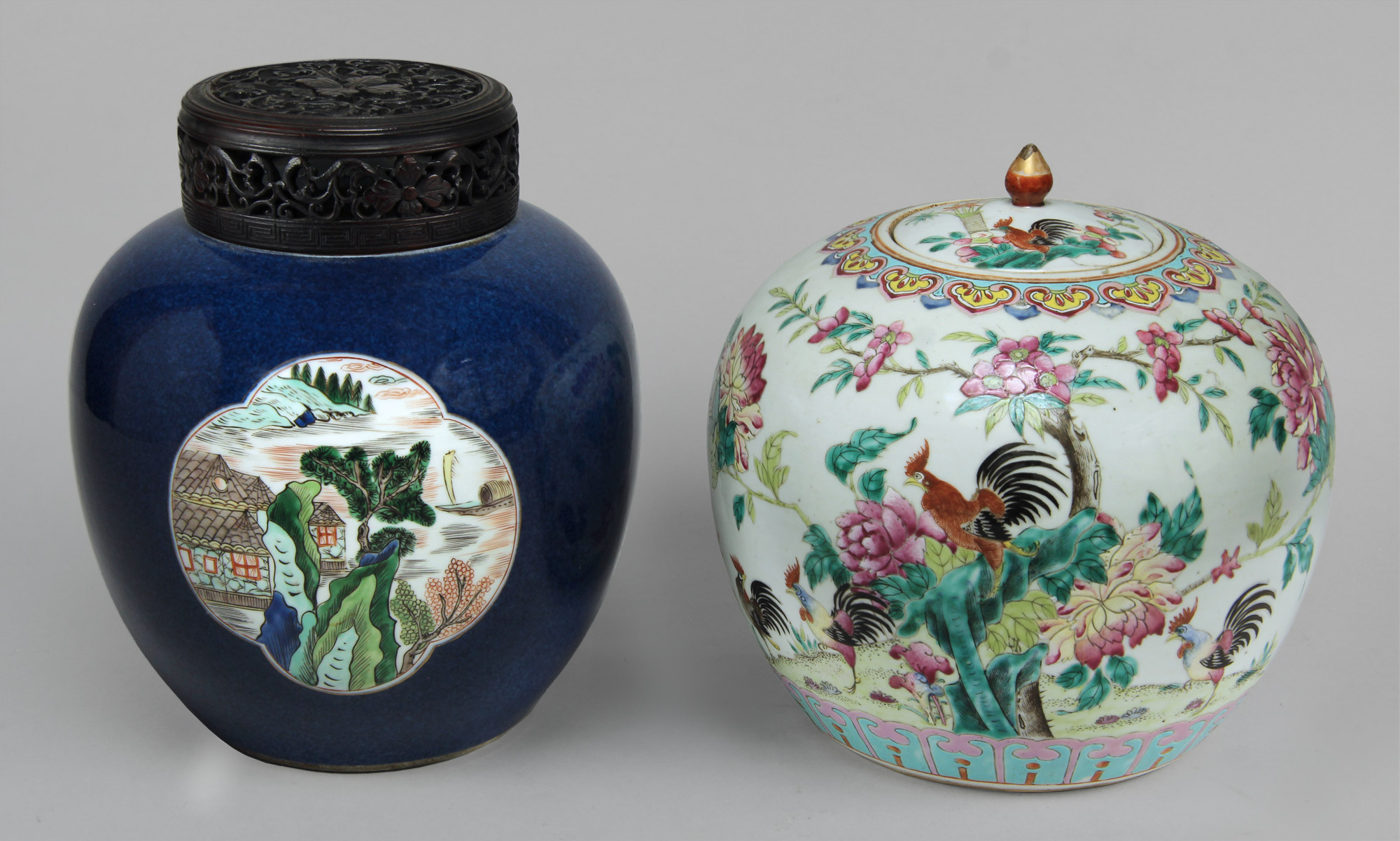 Lotes 630 y 629: 
																		ANTIGUO VASO DE PORCELANA CHINA ESMALTADA.
																		ANTIGUO POTICHE DE PORCELANA CHINA DE CANTON.