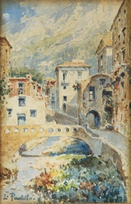 Lote 111: PAOLILLO, Luigi 'PAISAJE DE PUEBLO CON PUENTE' 