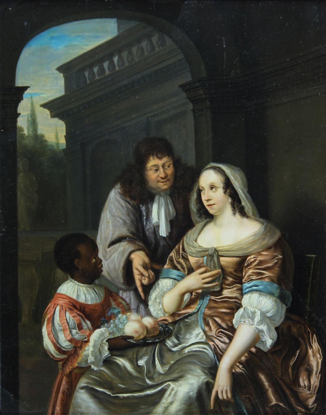 CIRCULO DE Jan VAN MIERIS 'NIÑO OFRECIENDO FRUTAS A UNA DAMA'