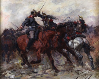 Lote 93: BEAUQUESNE, Wilfrid Constant  'BATALLA DE CABALLERIA'