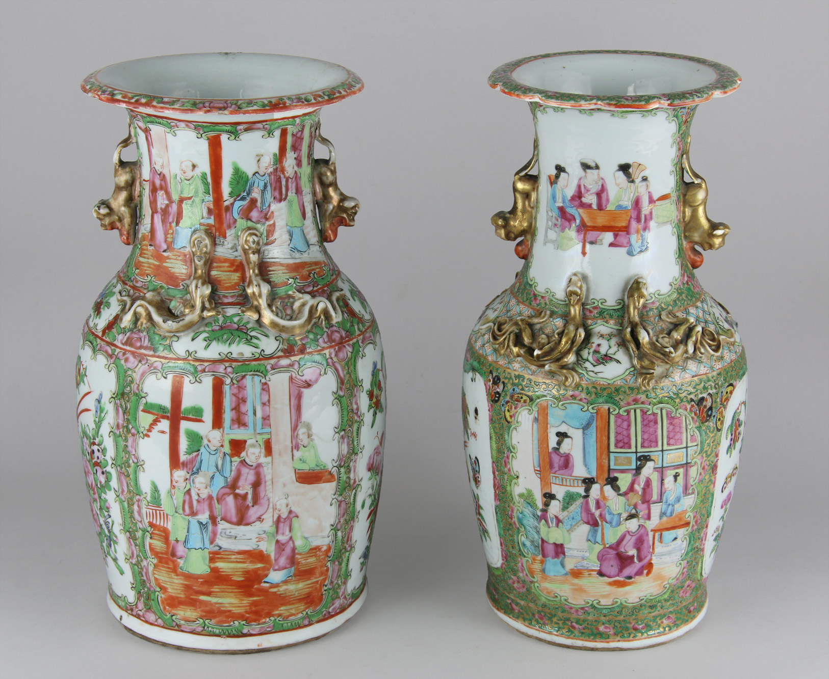 DOS VASOS DE PORCELANA CHINA DE CANTON. DOS VASOS DE PORCELANA CHINA DE CANTON.