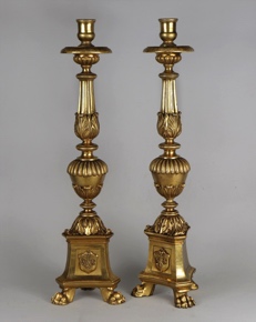 Lote 524: PAR DE ANTIGUOS PORTA VELONES ITALIANOS SIGLO XIX.  PAR DE ANTIGUOS PORTA VELONES ITALIANOS SIGLO XIX. 