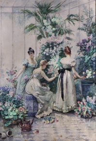 Lote 9: LEMAIRE, Madeleine Jeanne 'MUJERES EN EL INVERNADERO' 