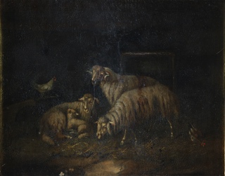 Lote 129: JACQUE, Charles Emile 'INTERIOR CON OVEJAS' 