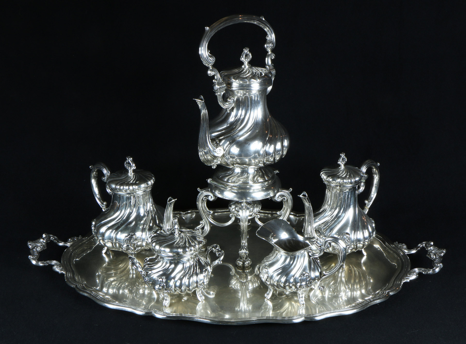  JUEGO DE PLATA 800 SELLADA PARA TE Y CAFE. 