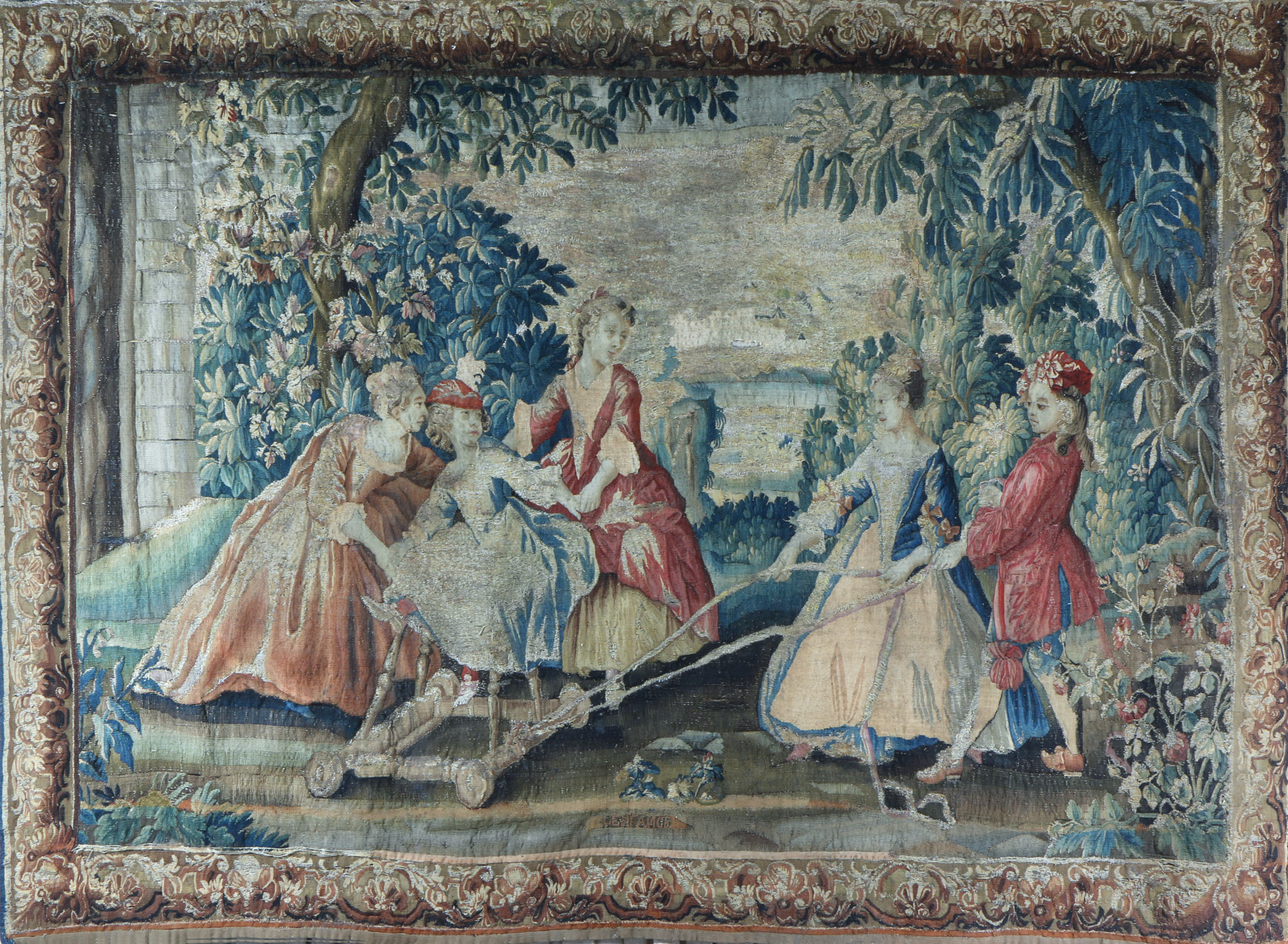 ANTIGUA TAPICERIA FRANCESA AUBUSSON DE LANA TEJIDA A MANO. ANTIGUA TAPICERIA FRANCESA AUBUSSON DE LANA TEJIDA A MANO.