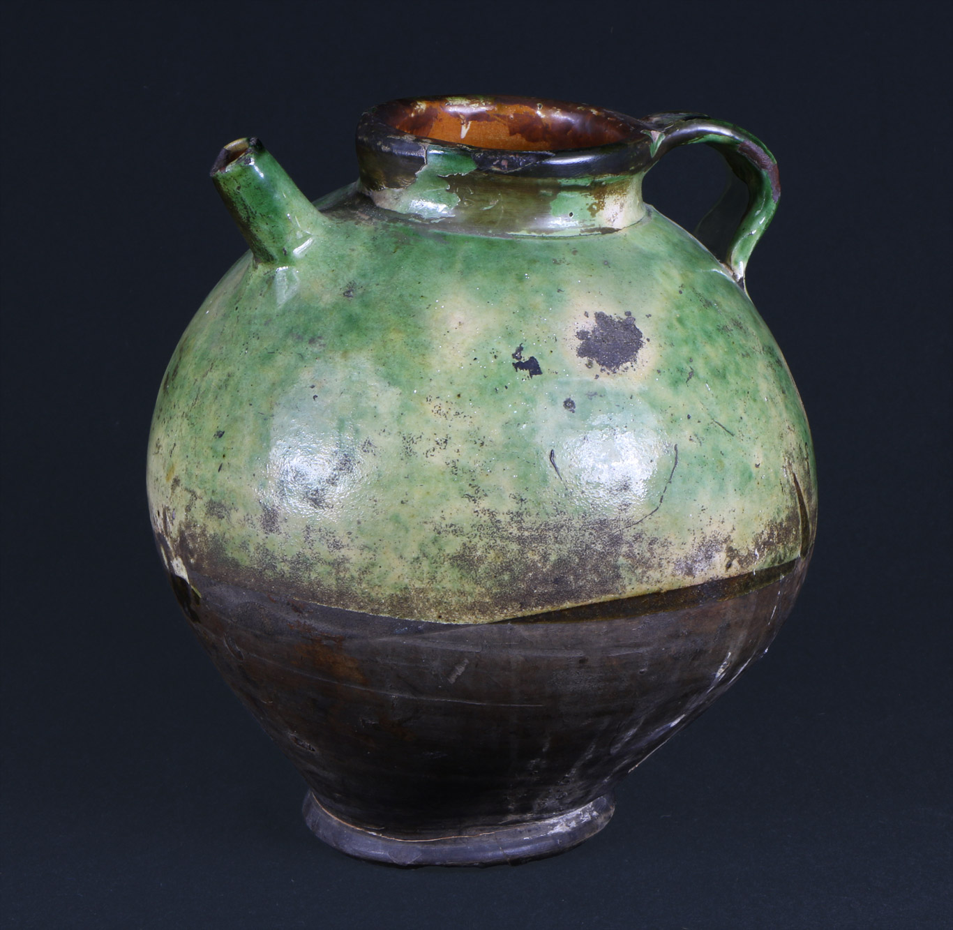  ANTIGUA TINAJA EUROPEA DE ALFARERIA ESMALTADA.