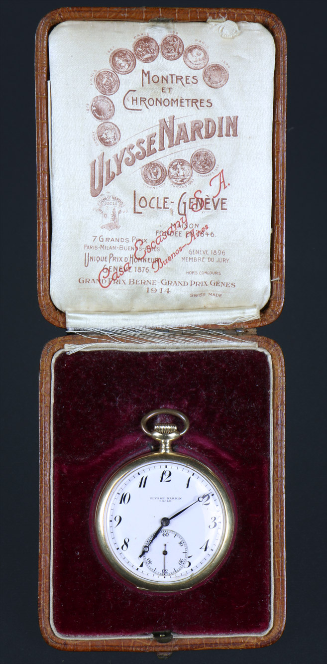 ANTIGUO RELOJ DE BOLSILLO SUIZO DE ORO MARCA ULYSSE NARDIN. ANTIGUO RELOJ DE BOLSILLO SUIZO DE ORO MARCA ULYSSE NARDIN.