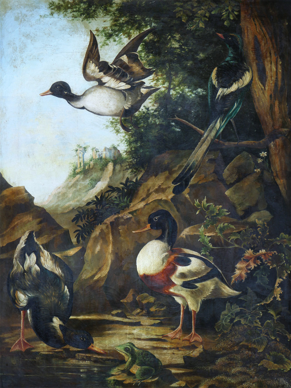  'AVES Y RANA EN UN PAISAJE'