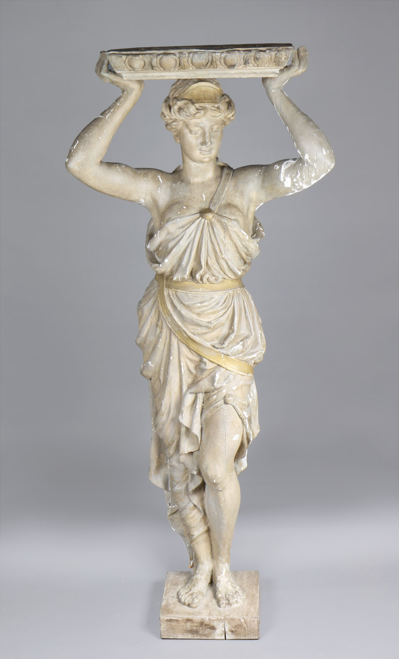  ANTIGUA FIGURA DE MADERA ESCULPIDA Y ESTUCADA.