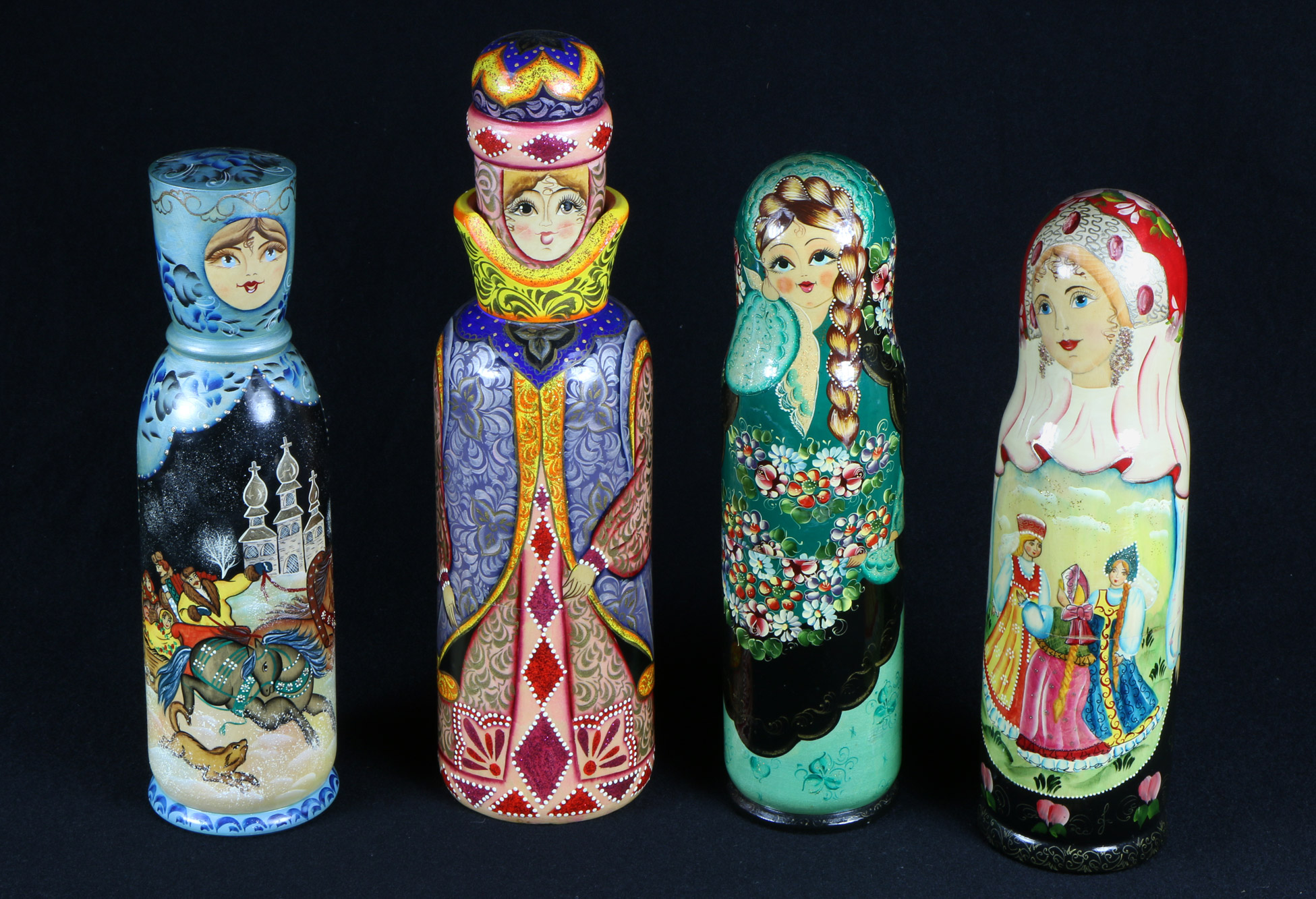 CUATRO CAJAS RUSAS PORTA BOTELLAS DECORADAS A MANO. CUATRO CAJAS RUSAS PORTA BOTELLAS DECORADAS A MANO.