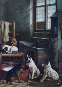 Lote 43: GARLAND, Valentine Thomas 'PERROS ESPERANDO EL BAÑO' 