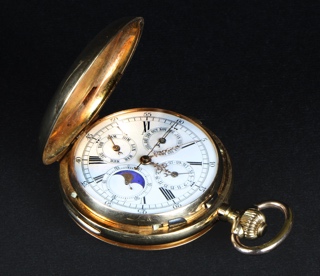 Lote 415: ANTIGUO RELOJ DE ORO DE BOLSILLO CON FASE LUNAR. ANTIGUO RELOJ DE ORO DE BOLSILLO CON FASE LUNAR.