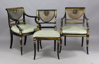 Lote 162: DOS ANTIGUOS SILLONES Y SEIS SILLAS INGLESAS REGENCY. DOS ANTIGUOS SILLONES Y SEIS SILLAS INGLESAS REGENCY.