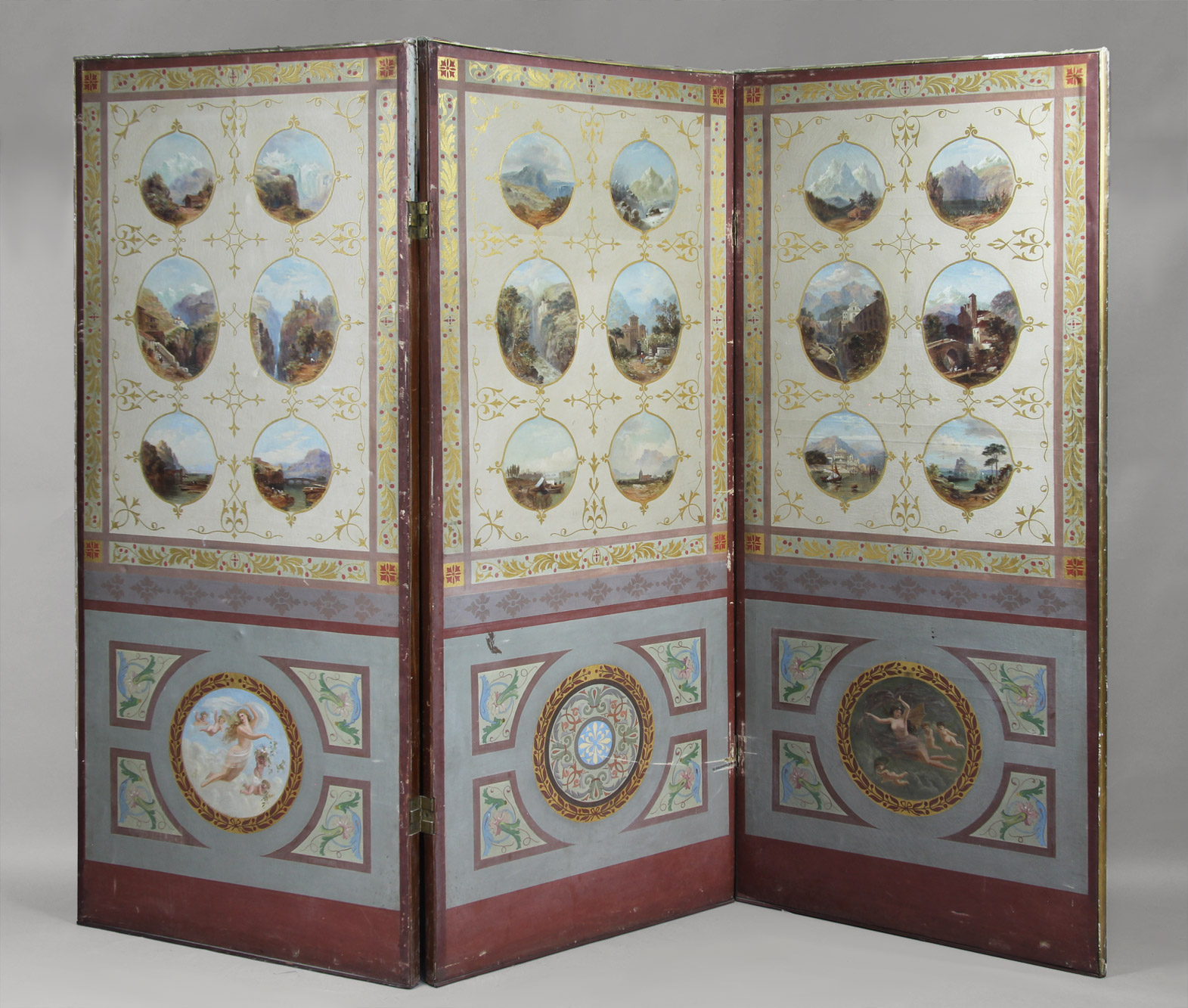 ANTIGUO BIOMBO EUROPEO PINTADO A MANO. ANTIGUO BIOMBO EUROPEO PINTADO A MANO.