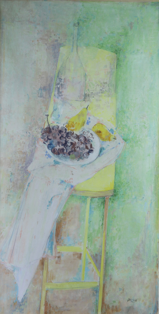 GRANDI, Mario Darío 'BOTELLA Y FRUTAS SOBRE UNA SILLA' GRANDI, Mario Darío 'BOTELLA Y FRUTAS SOBRE UNA SILLA'