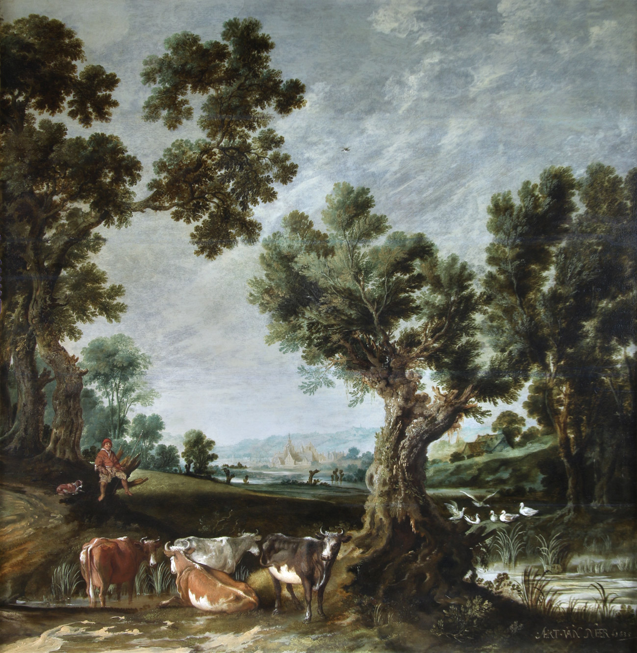 VAN DER NEER, Aert I 'LANDSCAPE WITH FOUR COWS' 