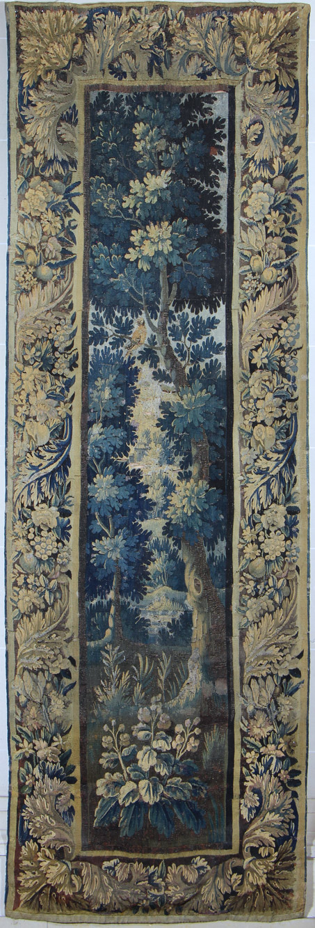  ANTIGUA TAPICERIA VERDURE DE LANA TEJIDA A MANO.