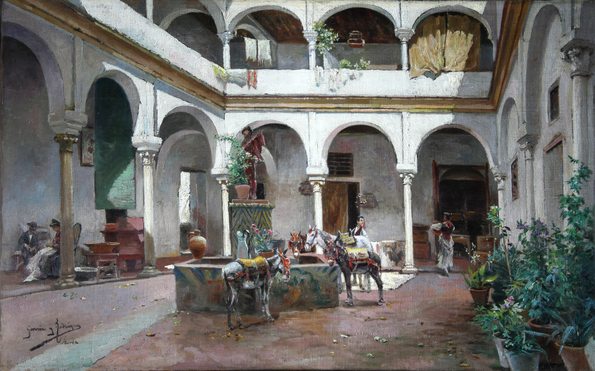 GARCIA Y RODRIGUEZ, Manuel 'PATIO SEVILLANO CON BURROS' GARCIA Y RODRIGUEZ, Manuel 'PATIO SEVILLANO CON BURROS'