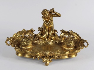 Lote 787: MENGIN, Paul Eugene TINTERO FRANCES ART NOUVEAU DE BRONCE DORADO.