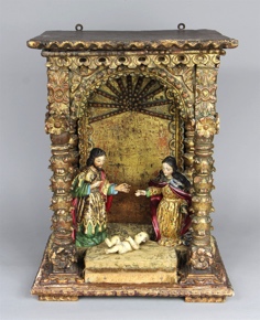 Lote 898: ANTIGUO ALTAR COLONIAL CON IMAGENES DE LA SAGRADA FAMILIA.  ANTIGUO ALTAR COLONIAL CON IMAGENES DE LA SAGRADA FAMILIA. 