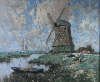 Lote 57: CASSIERS, Hendrick ou Henry 'PAISAJE HOLANDES CON MOLINOS'