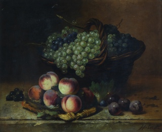 Lote 48: HUBERT, León Charles 'CANASTA Y FRUTAS SOBRE LA MESA' 