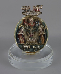 Lote 897: 'NATIVIDAD' ANTIGUA TALLA POLICROMADA EN PIEDRA HUAMANGA. 'NATIVIDAD' ANTIGUA TALLA POLICROMADA EN PIEDRA HUAMANGA.