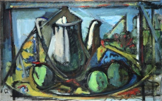 Lote 120: TIGLIO, Marcos 'NATURALEZA MUERTA CON CAFETERA' 