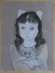 Lote 99: FOUJITA, Tsuguharu 'NIÑA CON GATO' 