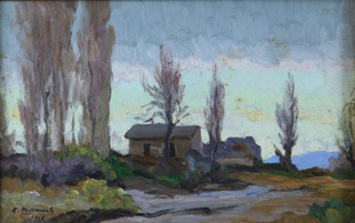 Lote 184: PEDEMONTE, Adán Luis 'PAISAJE CON RANCHO' 
