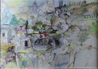 Lote 158: ALONSO, Carlos 'PAISAJE CON PERSONAJES'