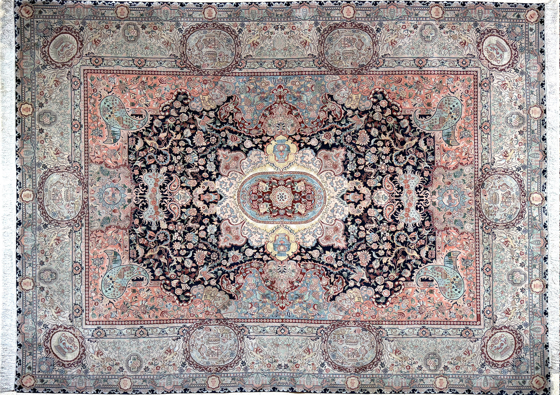  FINA ALFOMBRA PERSA KIRMAN DE LANA TEJIDA A MANO. 