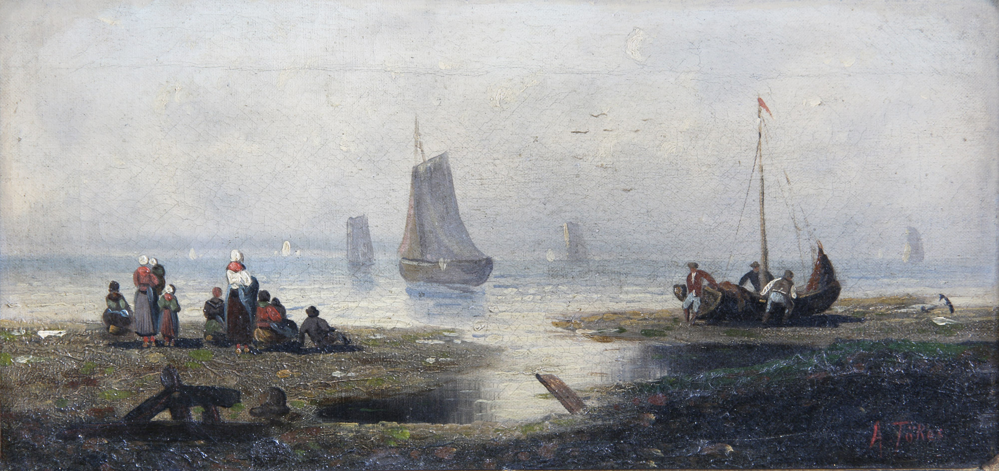 TÖKES, Alexander 'PAISAJE COSTERO CON VELEROS Y PESCADORES'