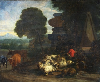 Lote 113: ANONIMO 'PAISAJE CON OVEJAS Y VACAS'