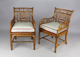 Lote 311: PAR DE SILLONES ORIENTALES CON ARMAZON DE CAÑA MALACA.  PAR DE SILLONES ORIENTALES CON ARMAZON DE CAÑA MALACA. 