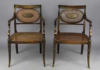 Lote 356: PAR DE ANTIGUOS SILLONES INGLESES REGENCY.  PAR DE ANTIGUOS SILLONES INGLESES REGENCY. 