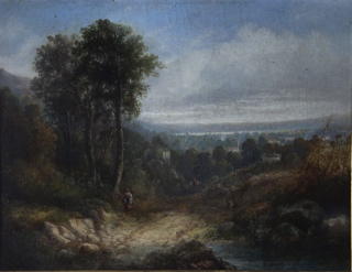 Lote 28: PAGET, Sidney Edward 'PAISAJE CON PERSONAJES' 