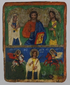 Lote 717: ANTIGUO ICONO RELIGIOSO RUSO EN MADERA PINTADA.  ANTIGUO ICONO RELIGIOSO RUSO EN MADERA PINTADA. 